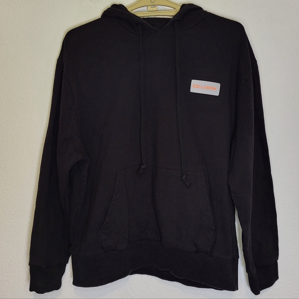 ASOS Collusion Hoodie in Black with Orange Logo Tab size Large